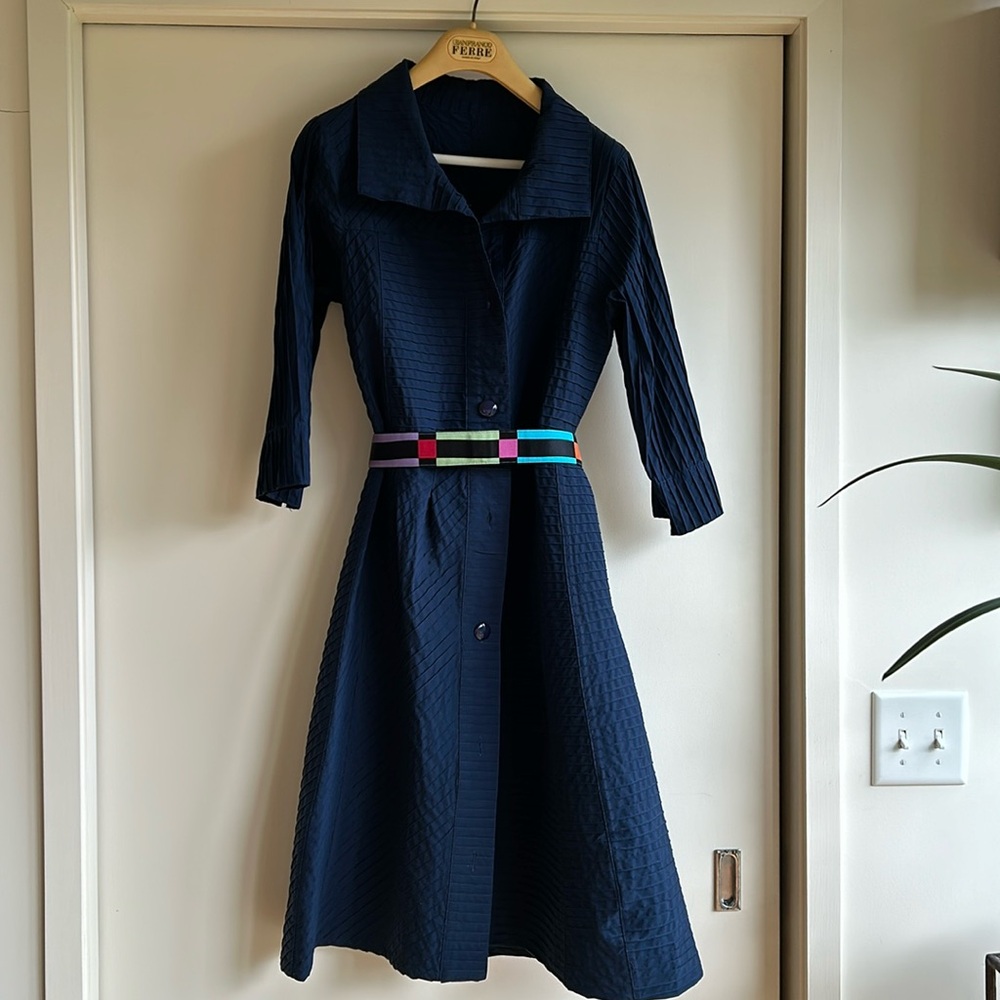 Dress. Never used. New. Navy blue. Slightly tailored. Cotton like